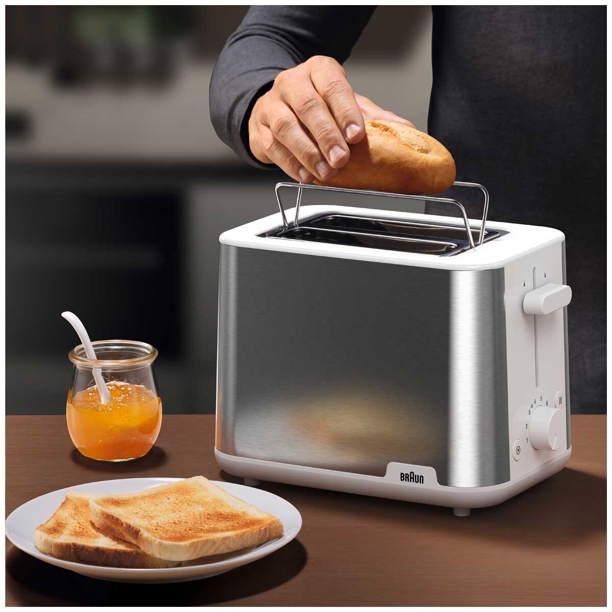 Braun PurShine Toaster HT1510WH | 8 Browning Settings, Defrost & Reheat, Bun Warmer