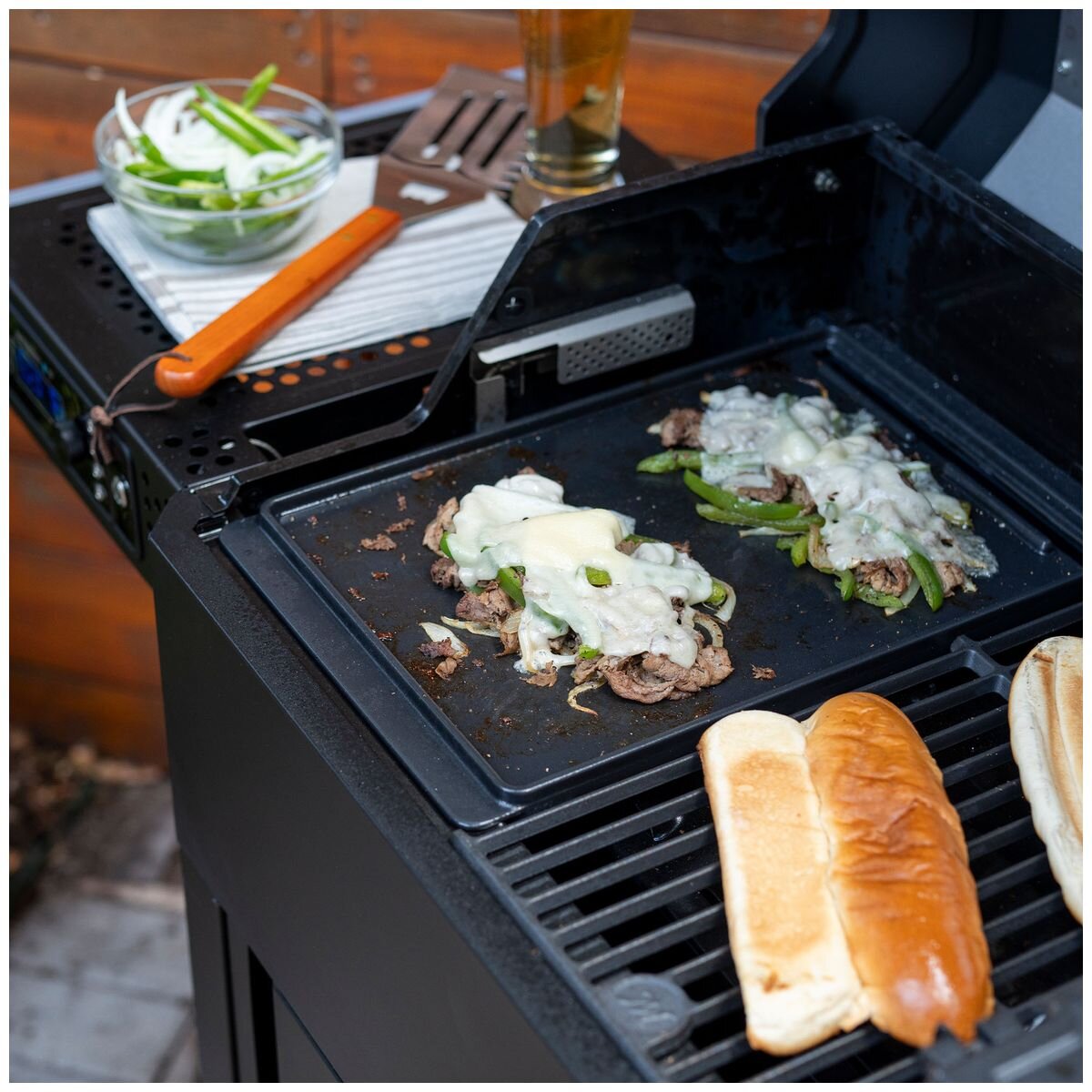 Masterbuilt half-grate griddle insert - reversible cast iron, flat and ridged sides, black - MB20183725