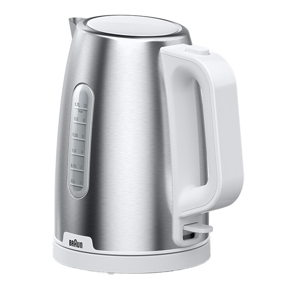 Braun Purshine Stainless Steel Kettle WK1500WH | Rapid Boil System, Double Scale Water Window, Fast Boiling - 1.7L