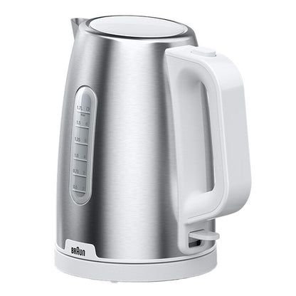 Braun Purshine Stainless Steel Kettle WK1500WH | Rapid Boil System, Double Scale Water Window, Fast Boiling - 1.7L