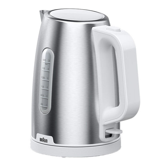 Braun Purshine Stainless Steel Kettle WK1500WH | Rapid Boil System, Double Scale Water Window, Fast Boiling - 1.7L