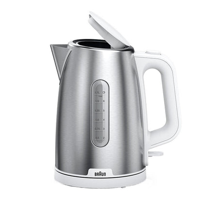 Braun Purshine Stainless Steel Kettle WK1500WH | Rapid Boil System, Double Scale Water Window, Fast Boiling - 1.7L