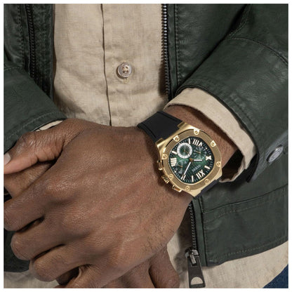 GUESS Men's Watch GW0571G3 Green Dial Black Silicone Strap 5 ATM Water Resistance