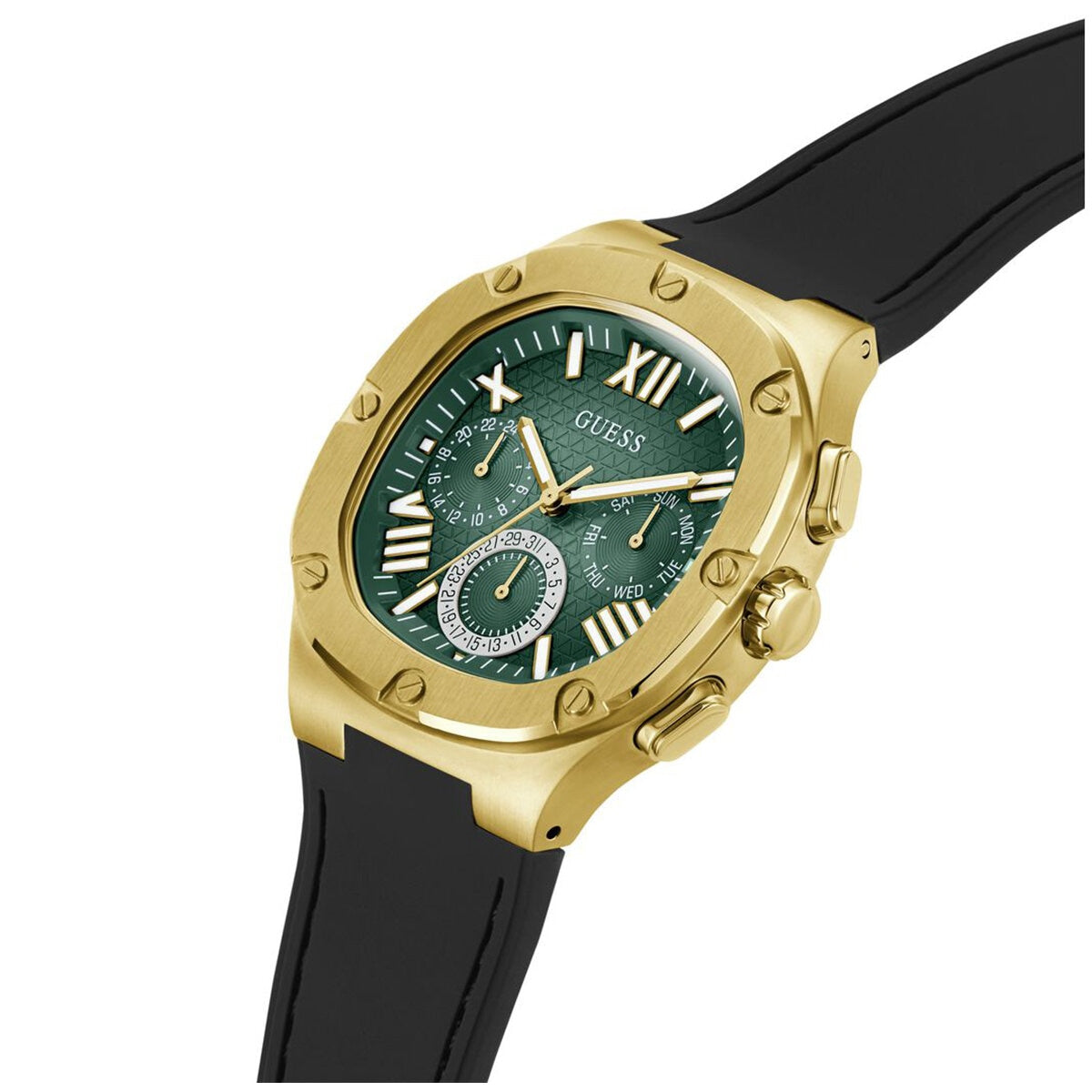 GUESS Men's Watch GW0571G3 Green Dial Black Silicone Strap 5 ATM Water Resistance