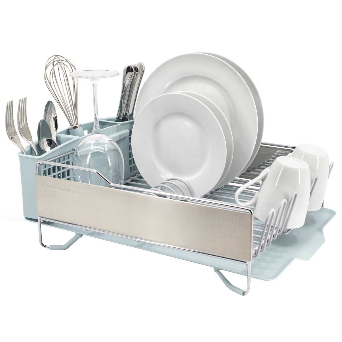 KitchenAid Dish Drying Rack Mineral Blue, Large Capacity, Corrosion Resistant, Removable Flatware Caddy