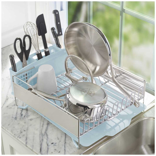 KitchenAid Dish Drying Rack Mineral Blue, Large Capacity, Corrosion Resistant, Removable Flatware Caddy