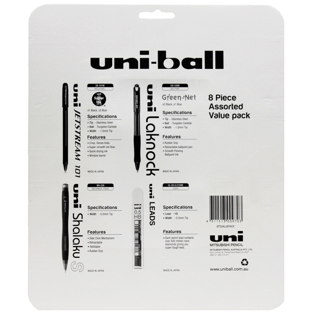 Uni-ball 8 Piece Gel Pen Set | Assorted Colors | Fade-Resistant Ink | Smooth Writing Experience - SuperSaverAU - view 2