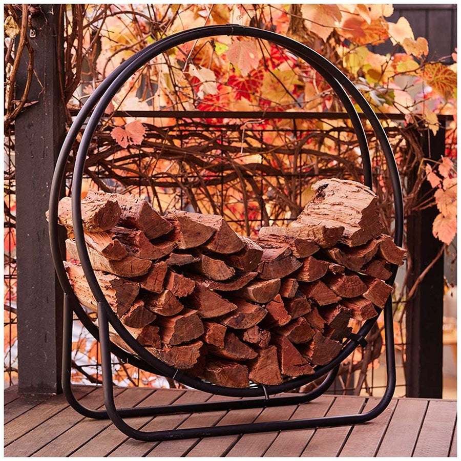 Glow Trove Firewood Rack Log Basket 80kg Capacity Black Powder Coated