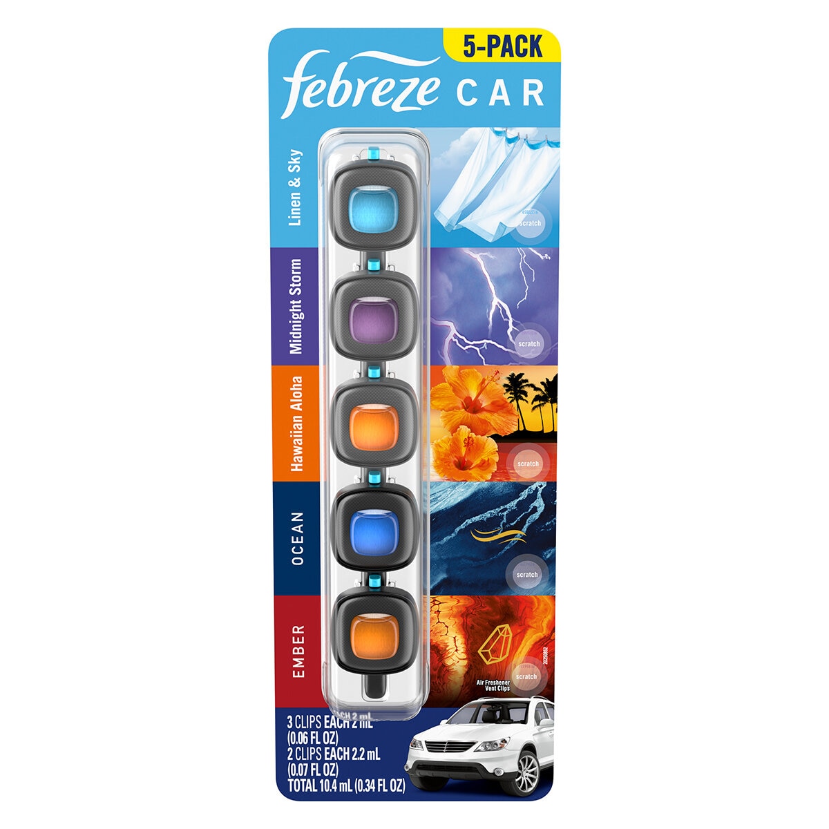 Febreze Car Vent Clips 5 Pack Mixed Scents, Steady Release Technology, 40 Days Freshness