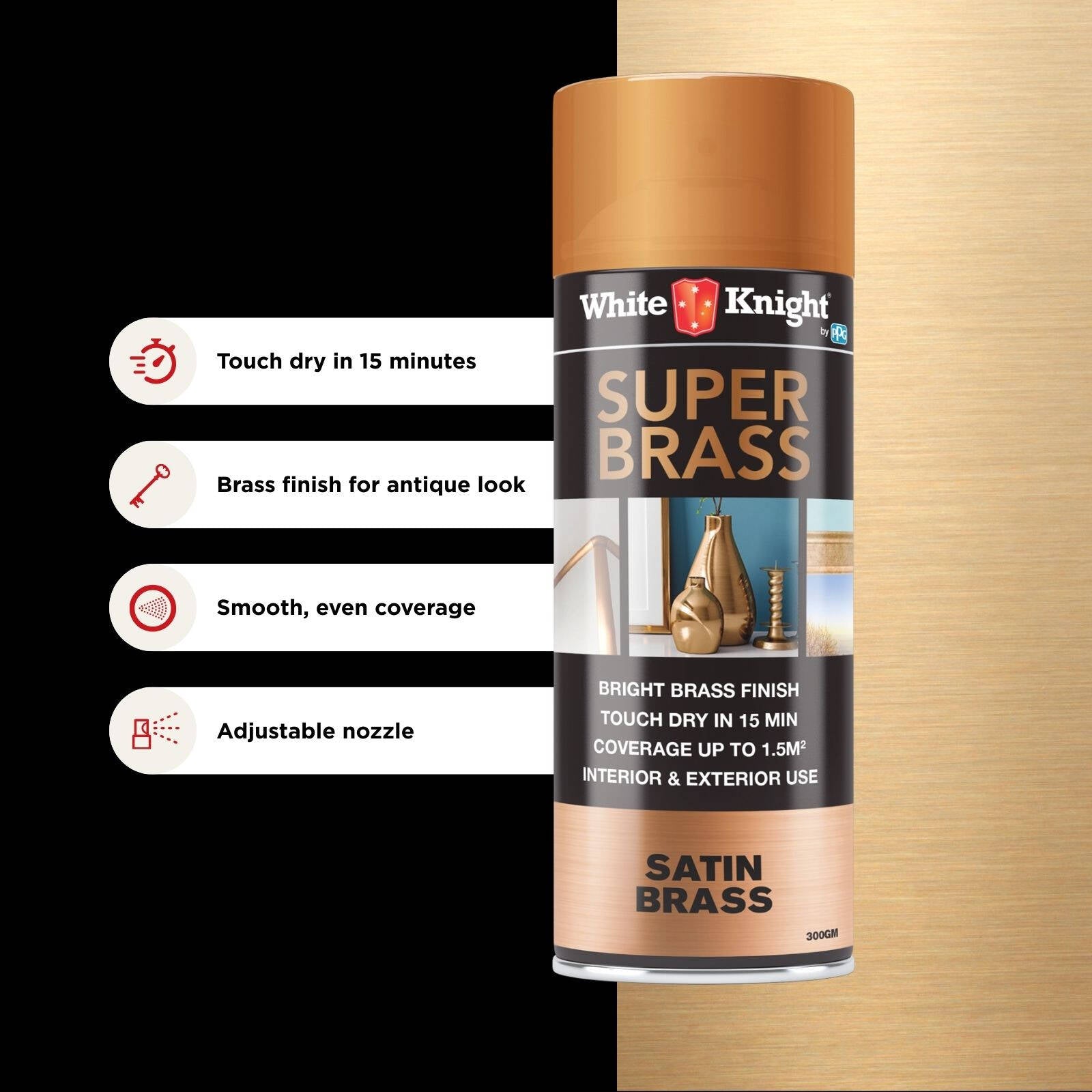 White Knight Super Brass 300g Satin Spray Paint Metallic Finish for Metal