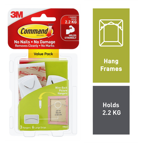Command White Adhesive Wire-Back Picture Hanger - 3 Pack