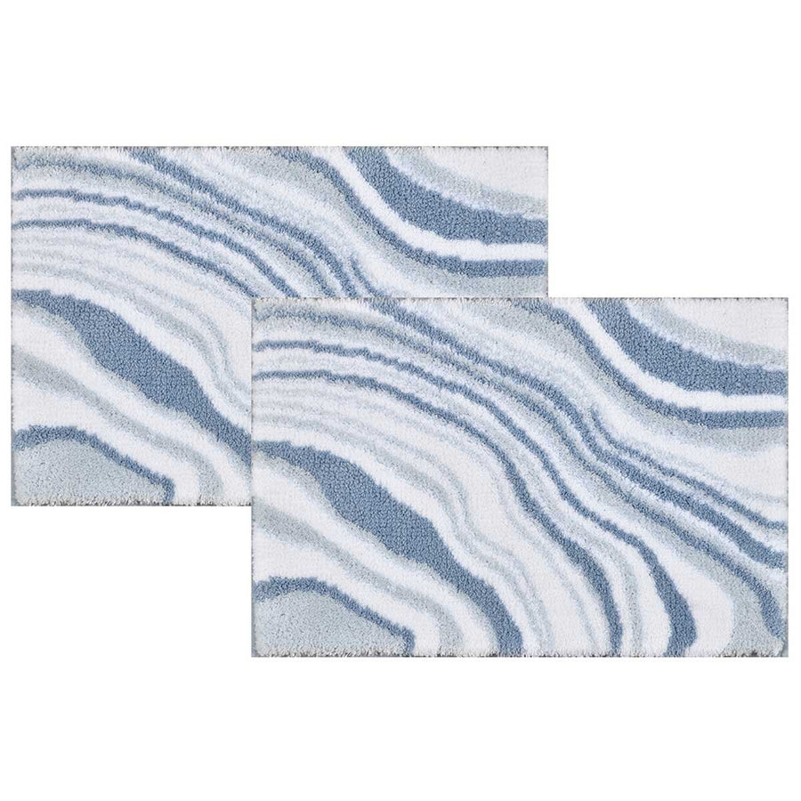 Riviera Homes Marble Print Bath Mat 2 Pack Blue 40 x 60cm Machine Washable Non Skid - Grey Taupe Blue - SuperSaverAU - view 1
