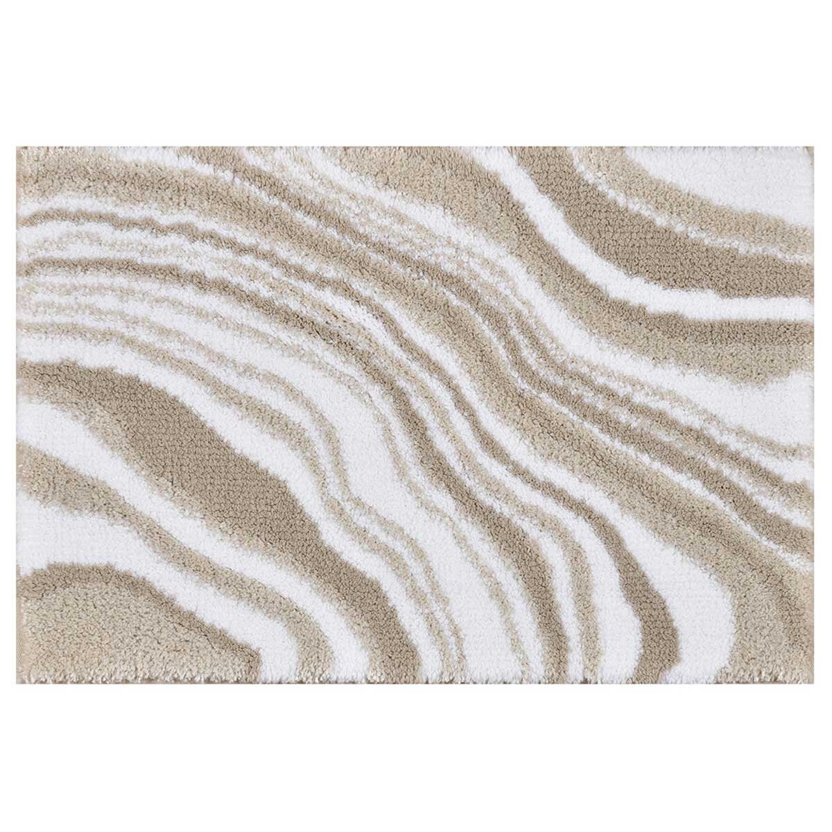 Riviera Homes Marble Print Bath Mat 2 Pack Taupe 40 x 60cm Plush Soft Non-Skid Backing, Machine Washable
