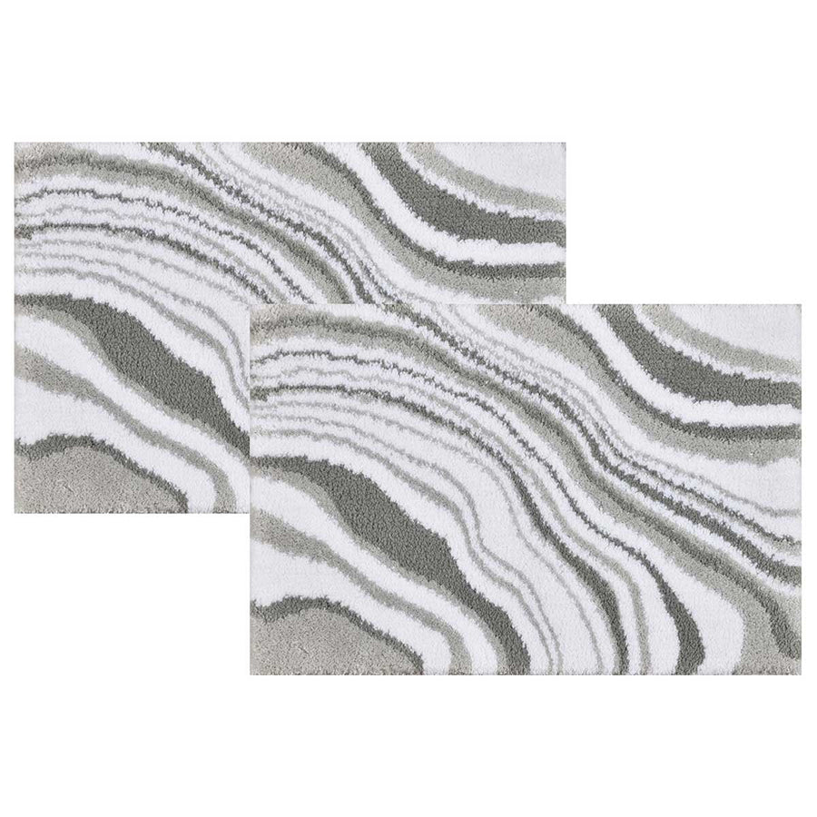 Riviera Homes Marble Print Bath Mat 2 Pack Grey 40 x 60cm - Plush, Super Soft, Machine Washable, Non Skid - SuperSaverAU - view 1