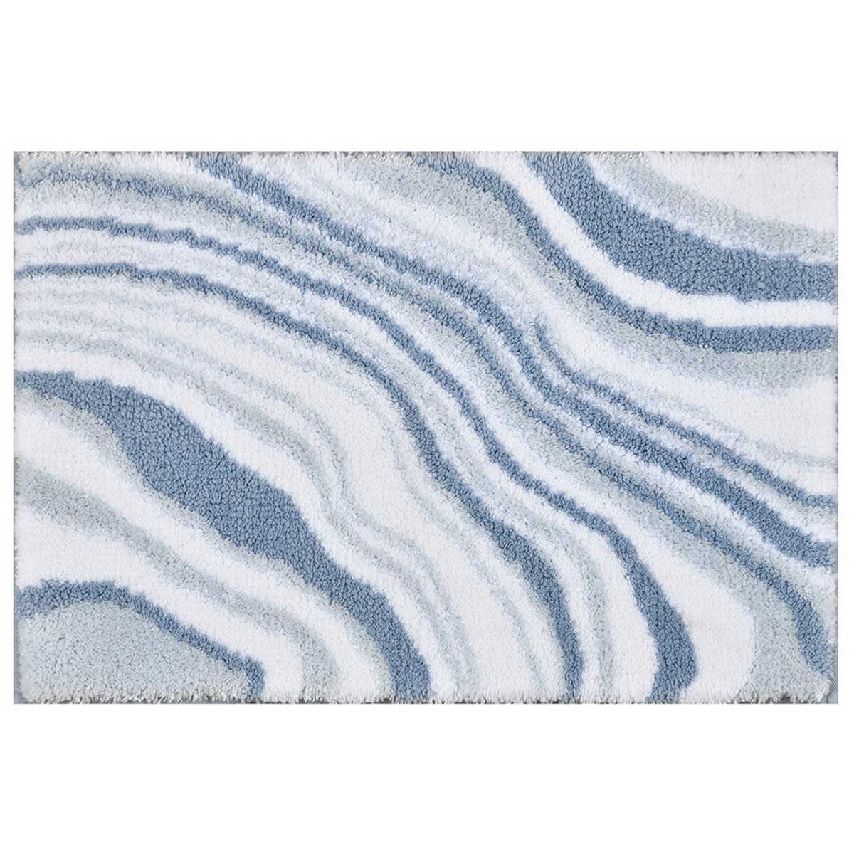 Riviera Homes Marble Print Bath Mat 2 Pack Blue 40 x 60cm Machine Washable Non Skid - Grey Taupe Blue