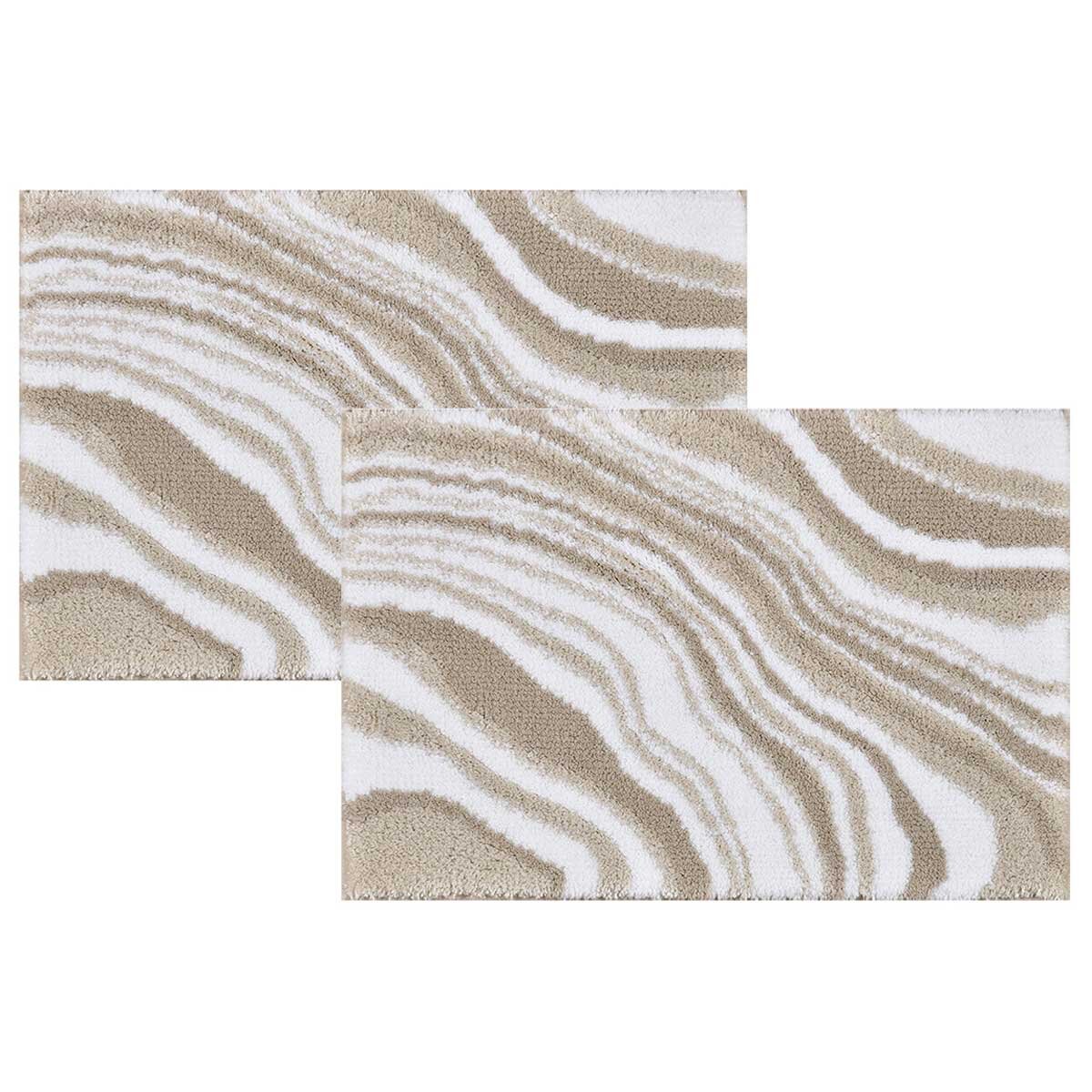 Riviera Homes Marble Print Bath Mat 2 Pack Taupe 40 x 60cm Plush Soft Non-Skid Backing, Machine Washable