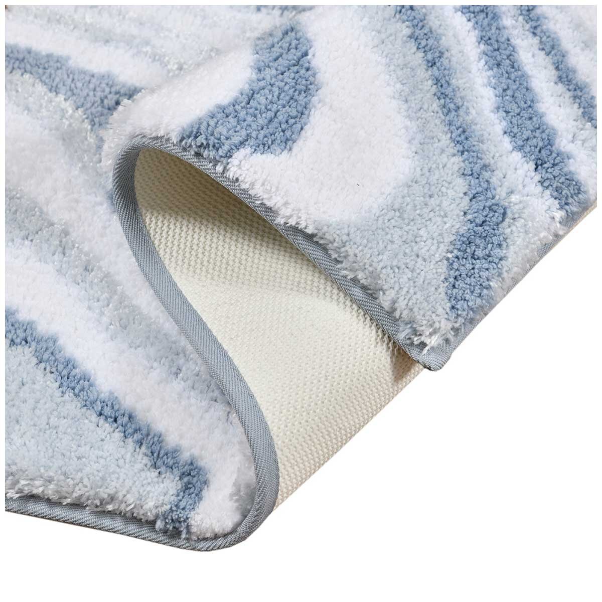 Riviera Homes Marble Print Bath Mat 2 Pack Blue 40 x 60cm Machine Washable Non Skid - Grey Taupe Blue