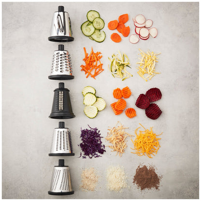MIU Rotary Food Grater With 5 Replaceable Drums - Stainless Steel, Suction Base, Easy to Clean