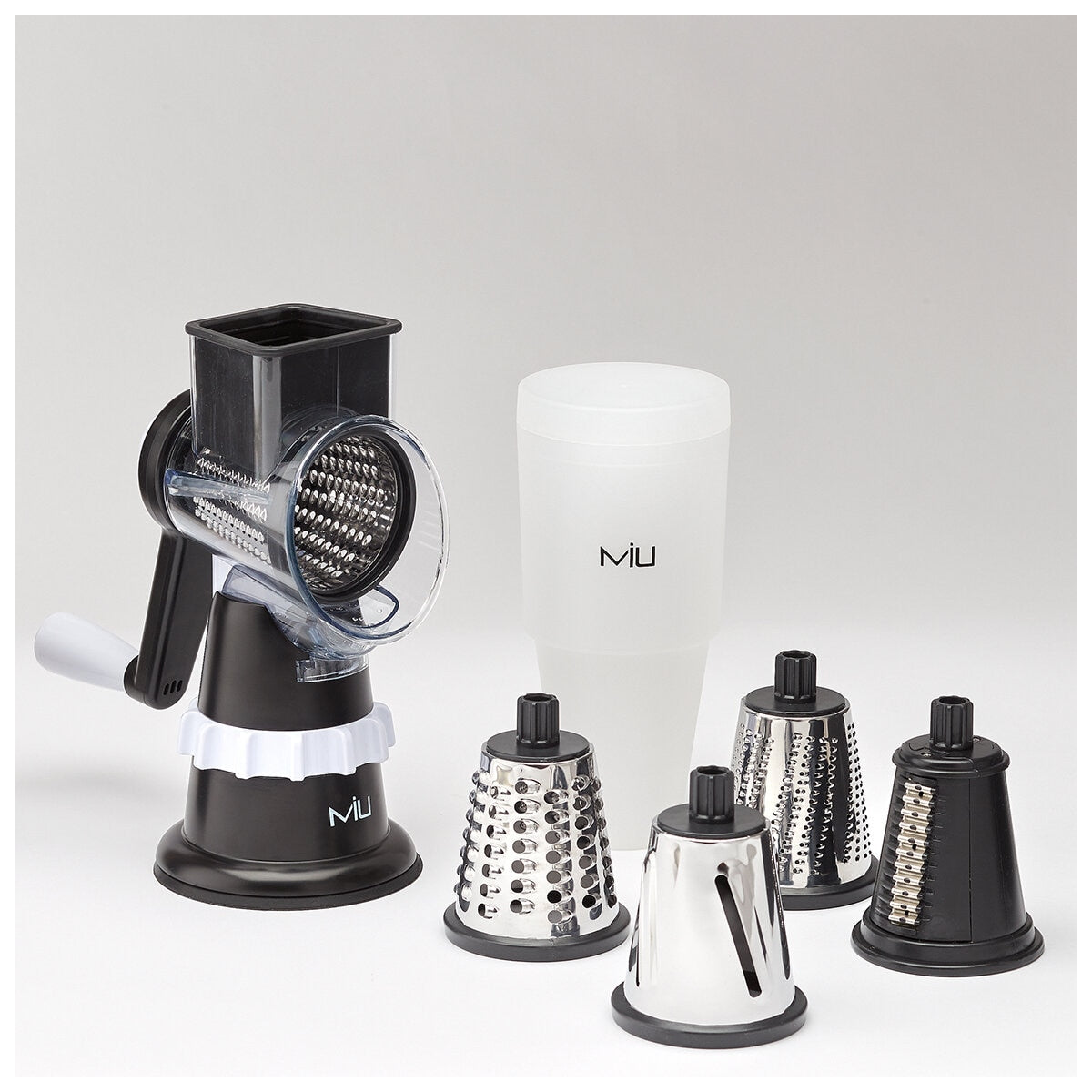 MIU Rotary Food Grater With 5 Replaceable Drums - Stainless Steel, Suction Base, Easy to Clean