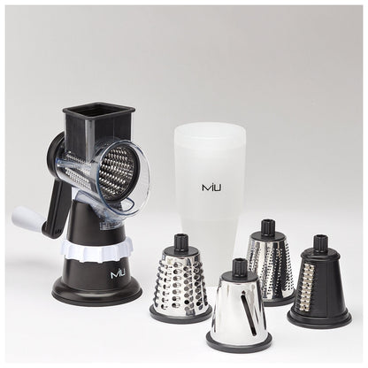 MIU Rotary Food Grater With 5 Replaceable Drums - Stainless Steel, Suction Base, Easy to Clean