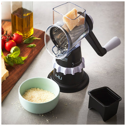 MIU Rotary Food Grater With 5 Replaceable Drums - Stainless Steel, Suction Base, Easy to Clean