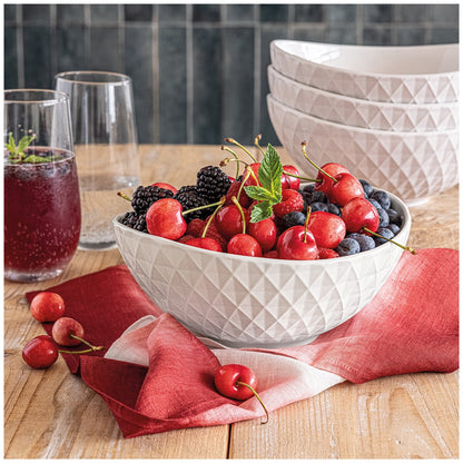 over&back Bistro Diamond Bowls 4 Pieces - White Stoneware, Microwave & Dishwasher Safe