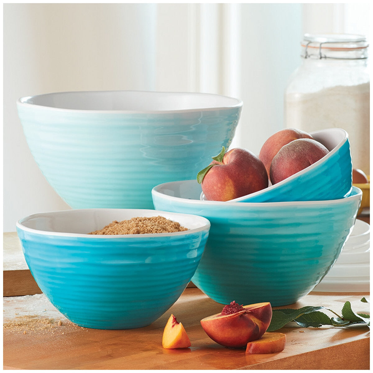 Pandex Ombre Mixing Bowls 4 Piece Set Teal, 100% Melamine, Heavy Weight, Dishwasher Safe, Lids Included