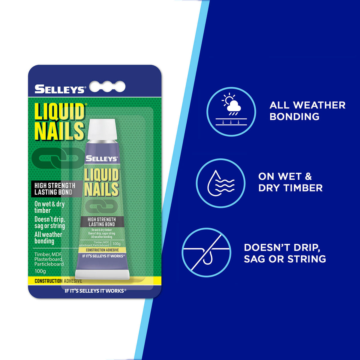 Selleys 100g Liquid Nails Construction Adhesive - Multi-Surface, High Strength