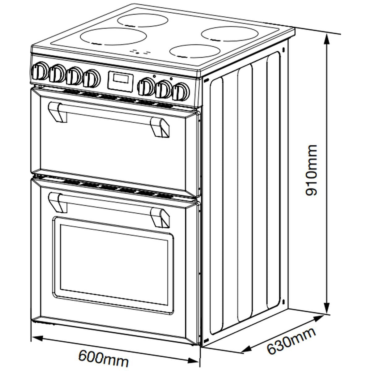 Belling 60cm Mini Richmond Induction Freestanding Oven - Double Oven, Four Zones, Black - BMR60DOINDB