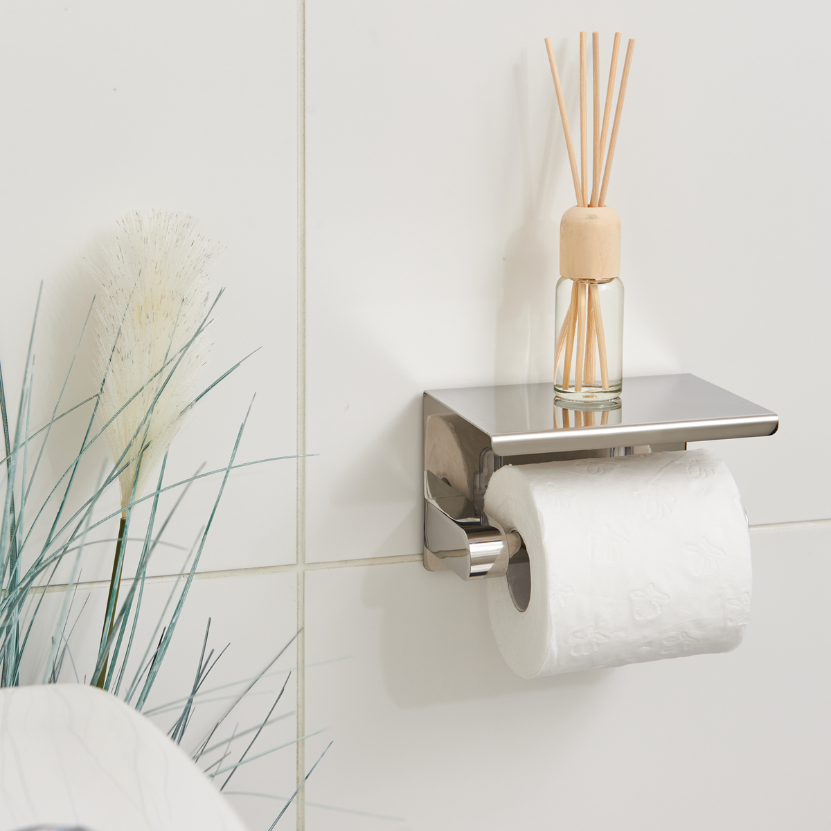 Naleon Adhesive Toilet Roll Holder with Shelf - Chrome - 140mm x 93mm - Rust Resistant - SuperSaverAU - view 3
