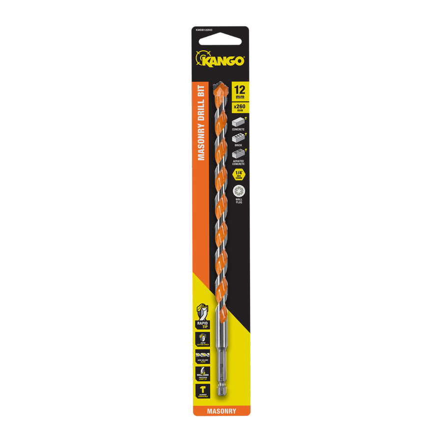 Kango 12mm x 260mm Masonry Drill Bit - Durable Carbide Rapid Tip - SuperSaverAU - view 1