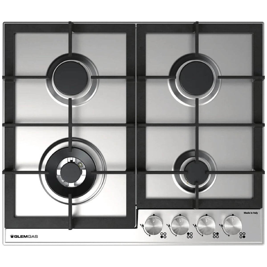 Glem Gas 60cm Natural Gas Cooktop - Stainless Steel, Wok Burner, Flame Failure Protection - GTD64AU
