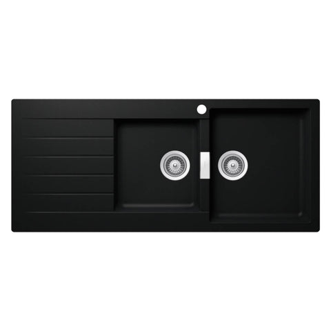 Abey Schock Signus 1 and 3/4 Bowl Topmount Sink with Left Hand Drainer - Pure Black Cristadur - D200PR