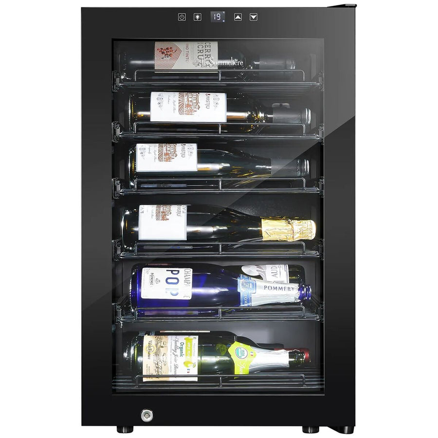Little Cave 22 Bottle Label View Single Zone Compressor Wine Fridge - Black, UV-Resistant Door - LCLV22SB