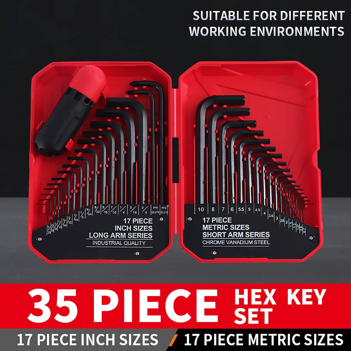35 Piece L Shaped Hex Key Wrench Set Allen Key Tool Kit for Home Car Repair