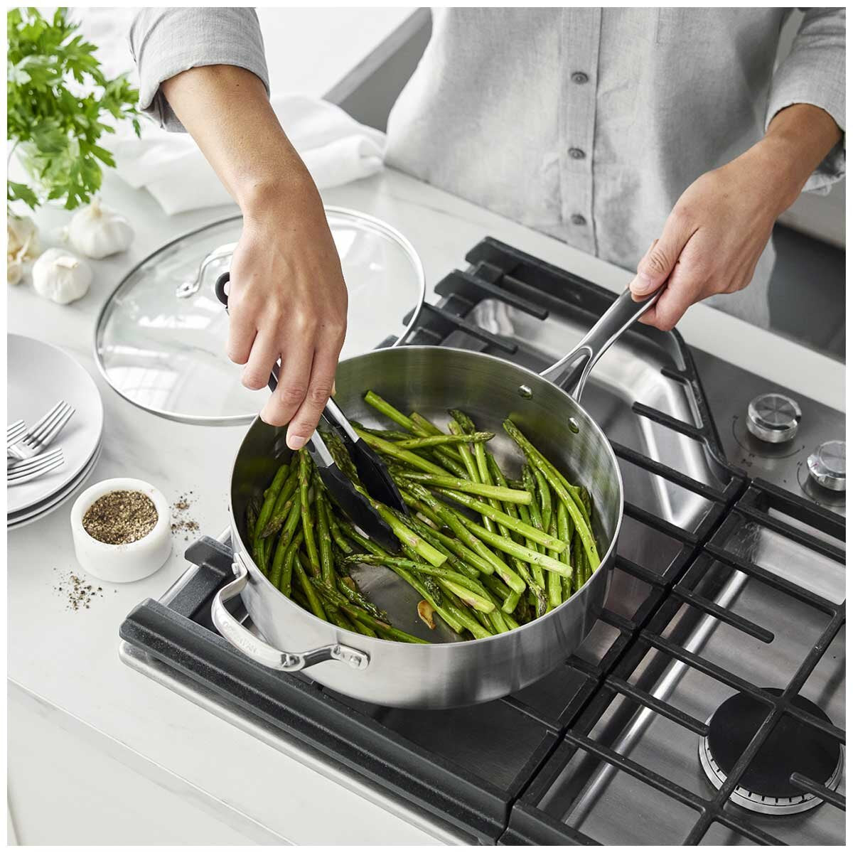 GreenPan Superior Deep Sauté 28cm 4.7L PFAS-Free Tri-Clad Stainless Steel Cookware