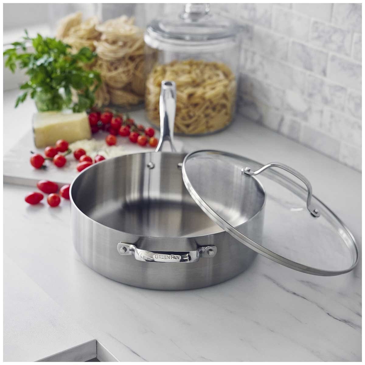 GreenPan Superior Deep Sauté 28cm 4.7L PFAS-Free Tri-Clad Stainless Steel Cookware