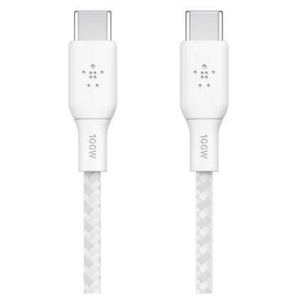 Belkin BoostCharge 2m White 100W USB-C to USB-C Cable CAB014BT2MWH - Durable Braided Nylon, Fast Data Transfer, 30,000 Bends, 2-Year Warranty