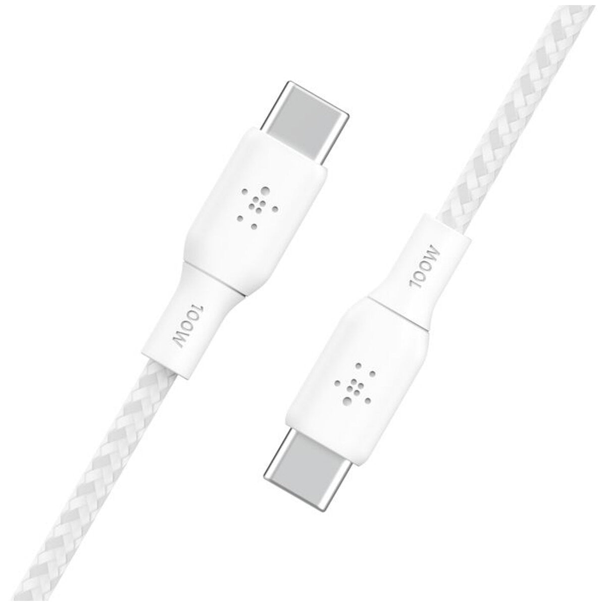Belkin BoostCharge 2m White 100W USB-C to USB-C Cable CAB014BT2MWH - Durable Braided Nylon, Fast Data Transfer, 30,000 Bends, 2-Year Warranty