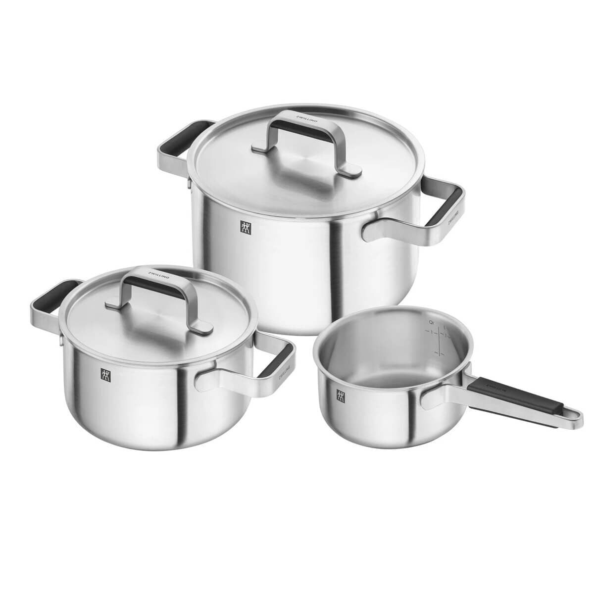 Zwilling Pure 3 Piece Stainless Steel Cookware Set - Three-Layer Base, Measuring Scale, Induction - 63241