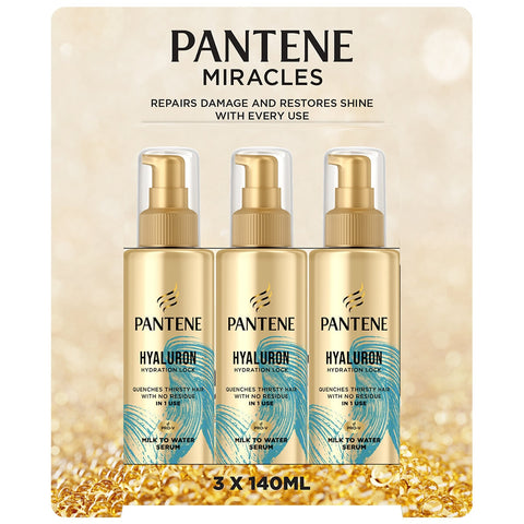 Pantene Hyaluron Leave On Hair Serum 3 x 140ml - 72 Hour Hydration, No Residue - SuperSaverAU - view 1