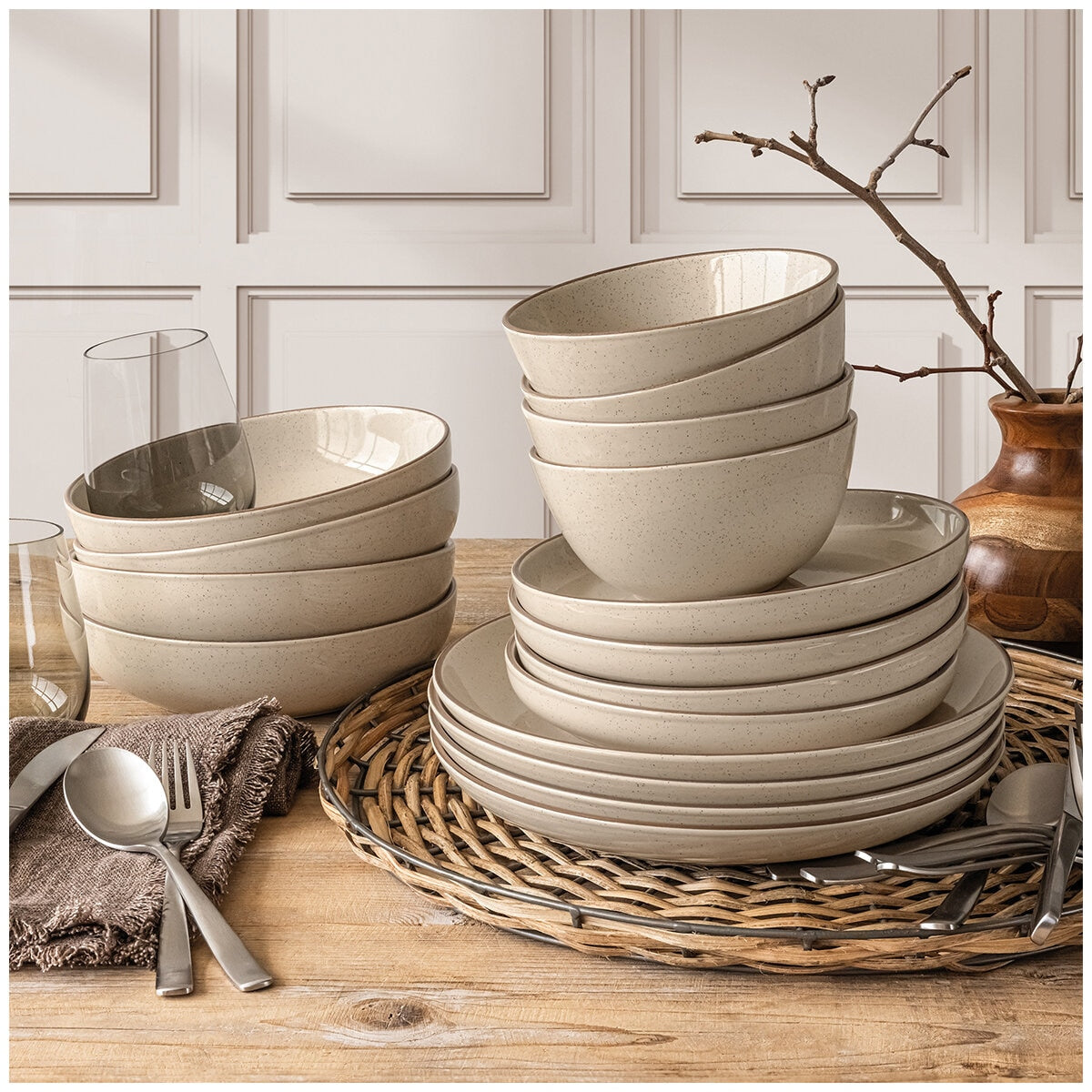 over&back Options Dinnerware 16 Piece Set Sage, Stoneware, Microwave & Dishwasher Safe, Trendy Design, 2 Color Options - SuperSaverAU - view 3