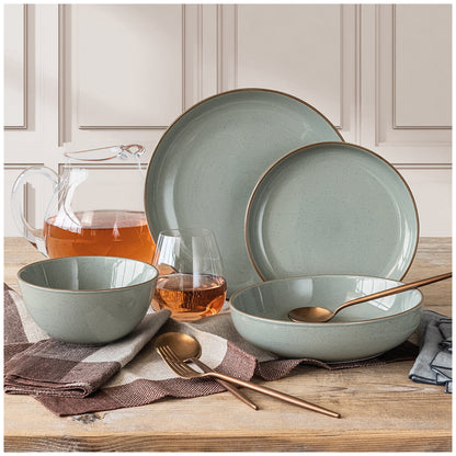 over&back Options Dinnerware 16 Piece Set Linen Stoneware, Microwave & Dishwasher Safe, Trendy, Sage & Linen, 1109 ml, 695 ml