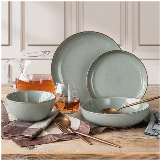 over&back Options Dinnerware 16 Piece Set Linen Stoneware, Microwave & Dishwasher Safe, Trendy, Sage & Linen, 1109 ml, 695 ml