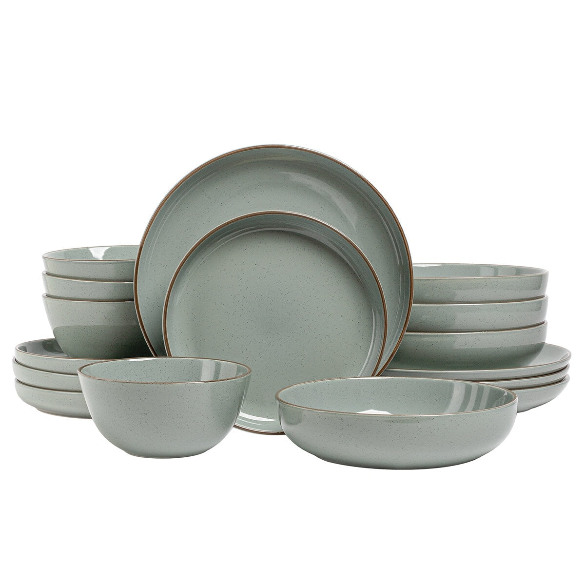 over&back Options Dinnerware 16 Piece Set Linen Stoneware, Microwave & Dishwasher Safe, Trendy, Sage & Linen, 1109 ml, 695 ml