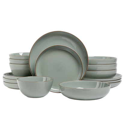 over&back Options Dinnerware 16 Piece Set Linen Stoneware, Microwave & Dishwasher Safe, Trendy, Sage & Linen, 1109 ml, 695 ml