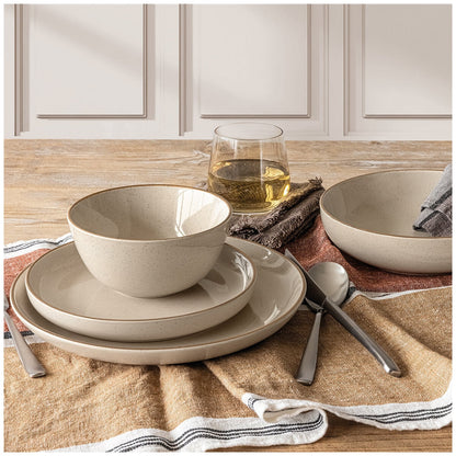 over&back Options Dinnerware 16 Piece Set Sage, Stoneware, Microwave & Dishwasher Safe, Trendy Design, 2 Color Options