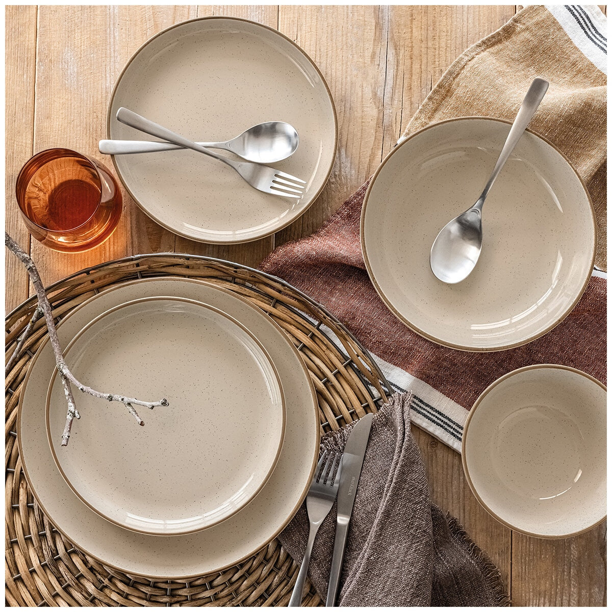 over&back Options Dinnerware 16 Piece Set Sage, Stoneware, Microwave & Dishwasher Safe, Trendy Design, 2 Color Options