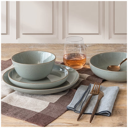 over&back Options Dinnerware 16 Piece Set Linen Stoneware, Microwave & Dishwasher Safe, Trendy, Sage & Linen, 1109 ml, 695 ml