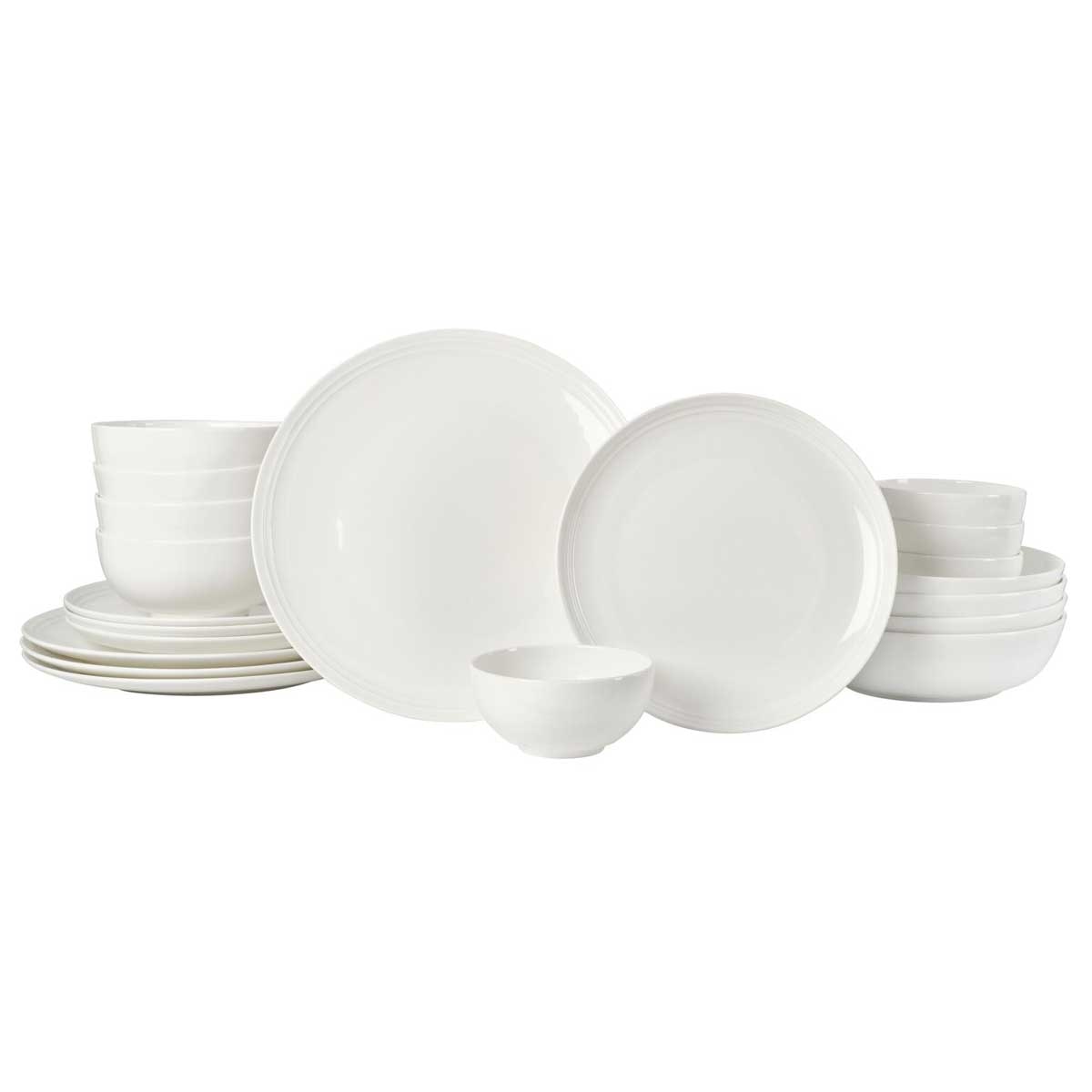 Mikasa Kyler 20 Piece Dinnerware Set | Chip Resistant Bone China | Embossed Ridge Pattern | Microwave & Dishwasher Safe